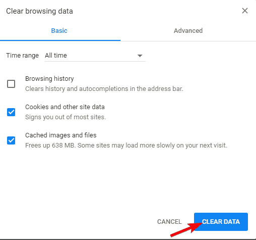 Click on the Clear Data button