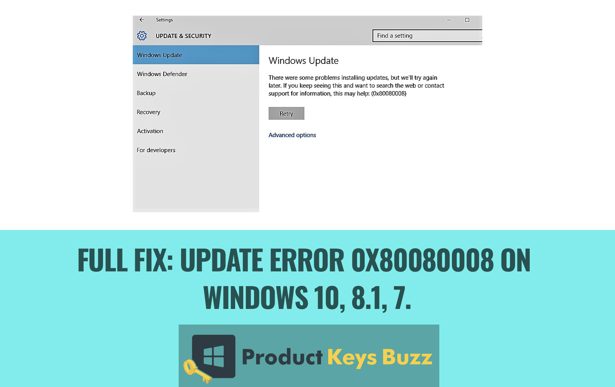 Full fix Update error 0x80080008 on Windows 10, 8.1, 7.