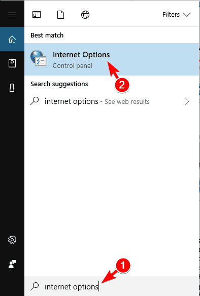 Select Internet Options from the menu