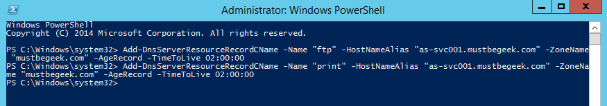 Add CNAME by using Power Shell