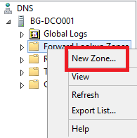 Forward Lookup Zones and select New Zone