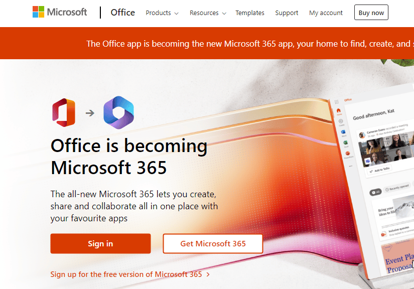 Microsoft 365 login page