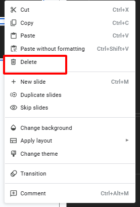 choose the option Delete