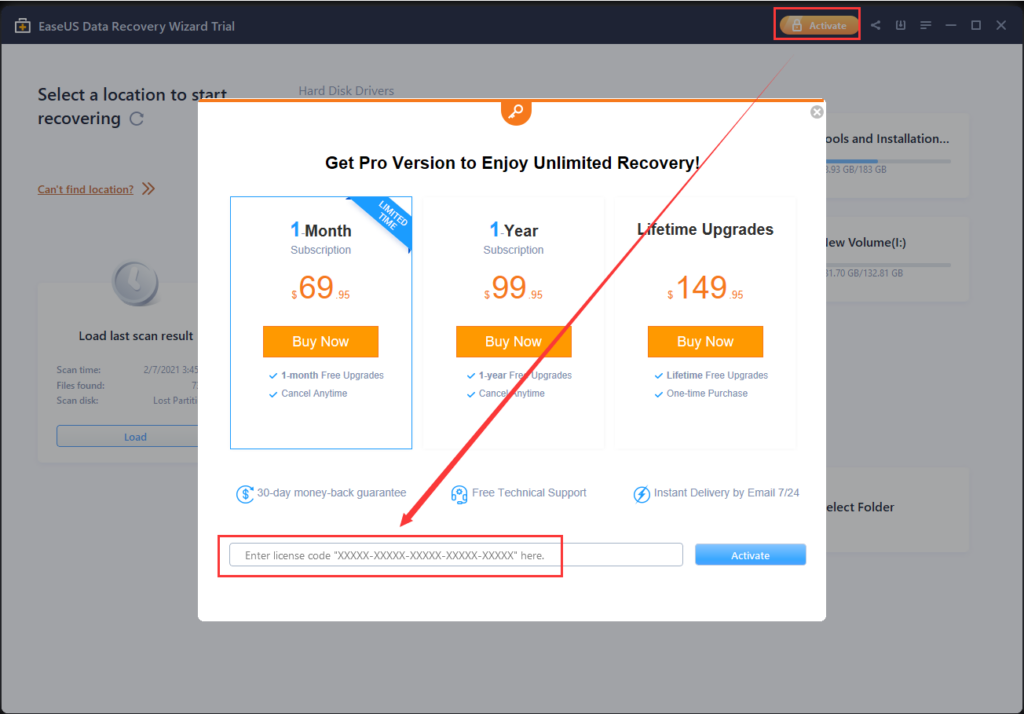 Activate EaseUS Data Recovery