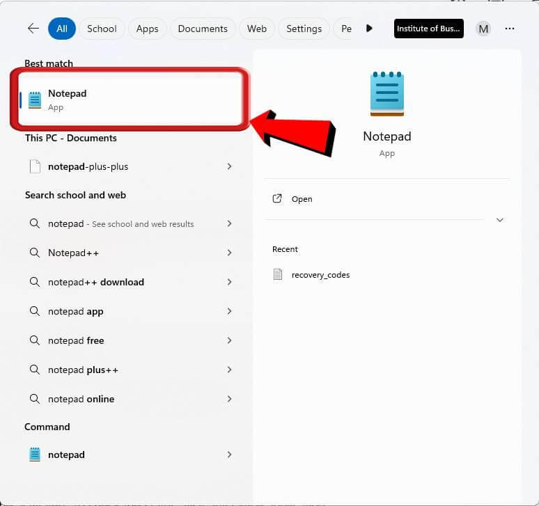 search for Notepad.