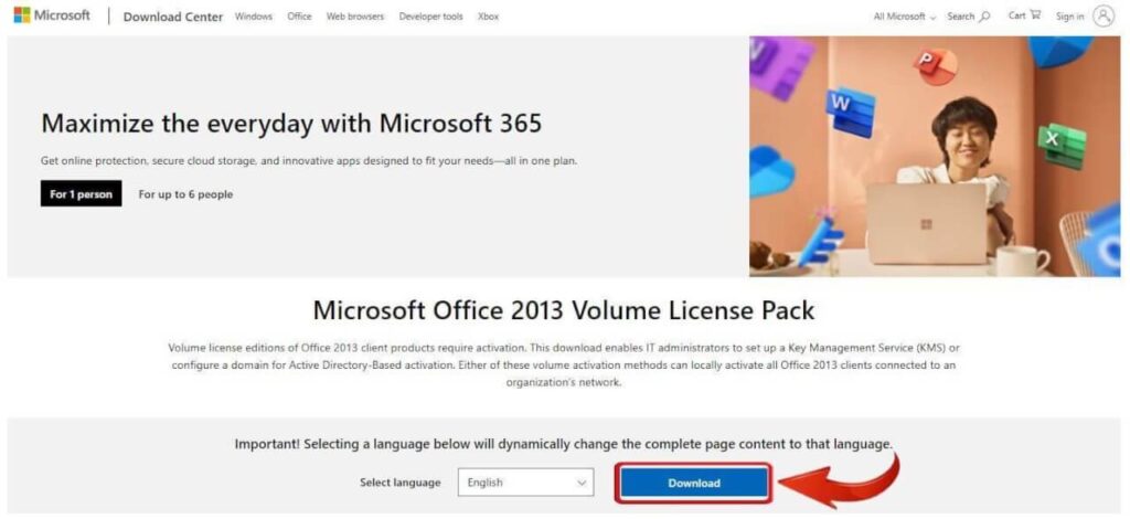 choose the specific Office version and download