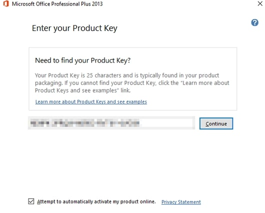 ype in the MS Office 2013 product key