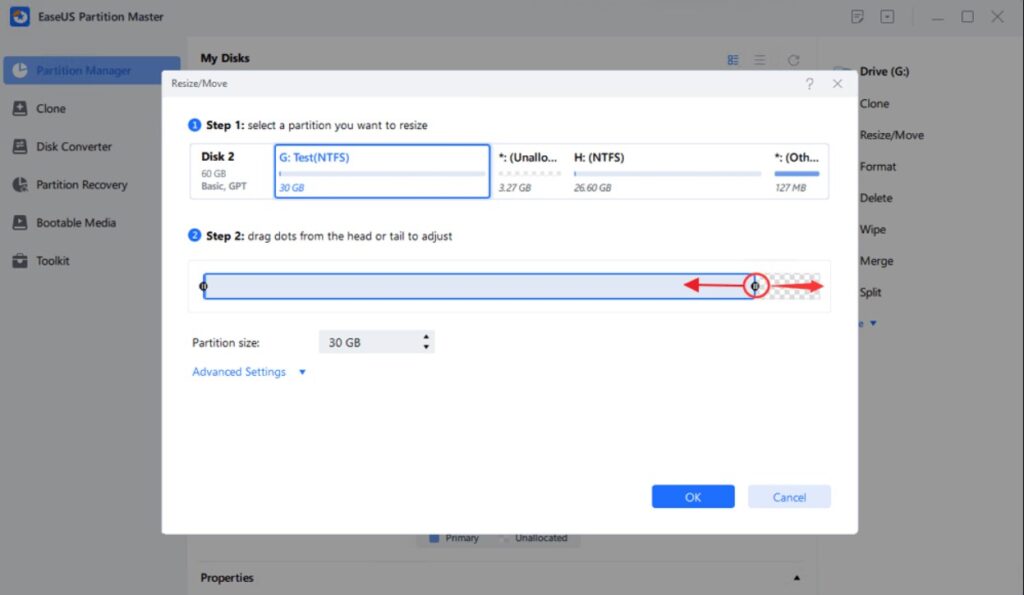 create unallocated space